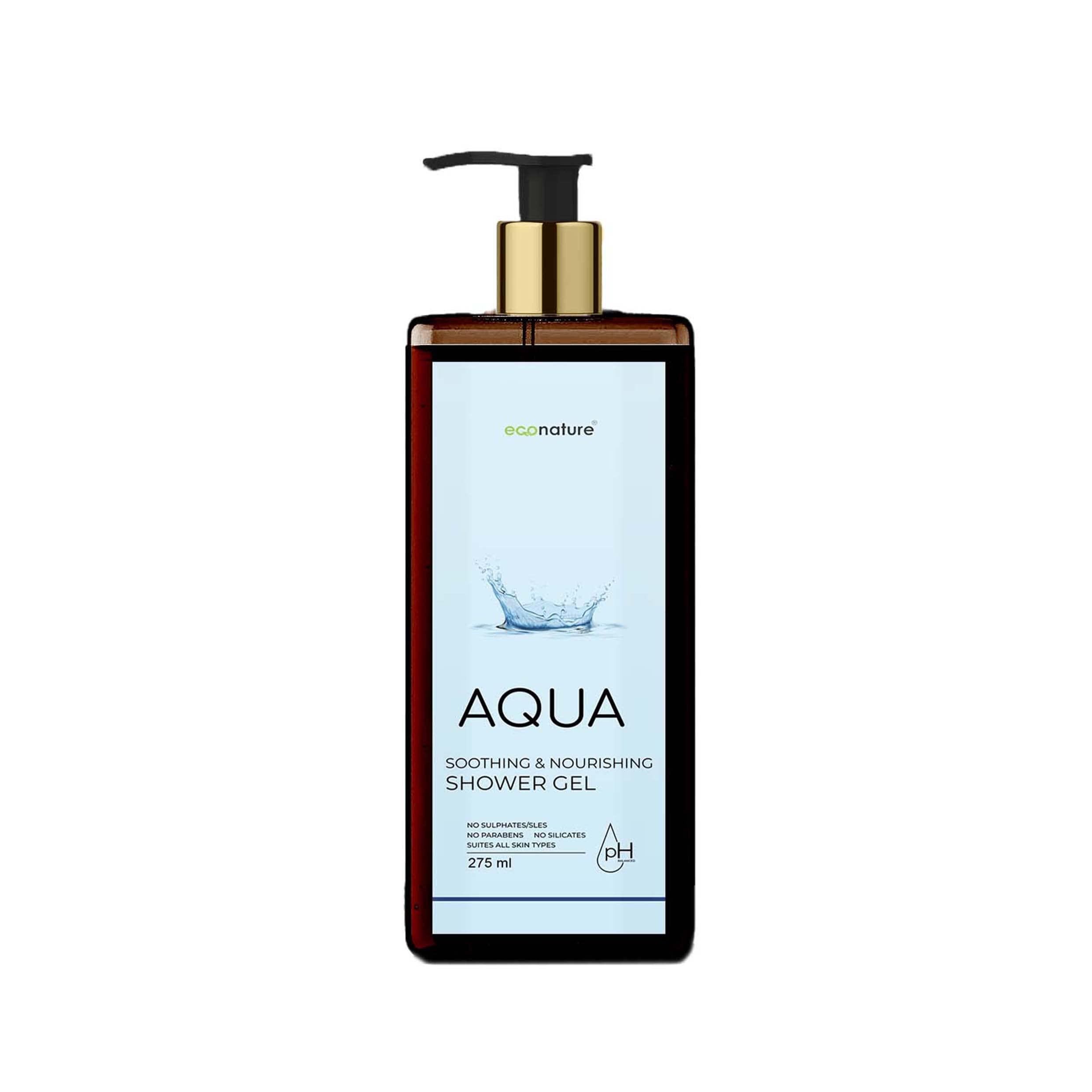 ECONATURE Aqua Body Wash Shower Gel - Hydrating Liquid Soap for Dry & Sensitive Skin | Moisturizing Body Cleanser with Natural Ingredients | 9.3 fl oz (275ml) | Perfect for Daily Shower & Spa Relaxation at Home