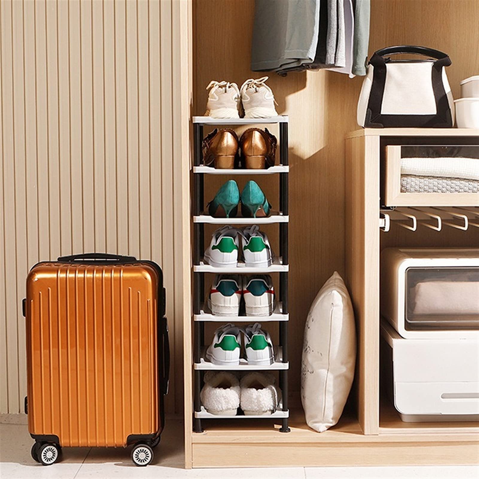 Stackable 5-Layer Shoe Cabinet - DIY Assembled Space-Saving Shoe Organizer Shelf for Home, Dorm & Closet Storage - Dustproof Shoe Rack (Black) | Perfect for Small Spaces & Entryway Organization