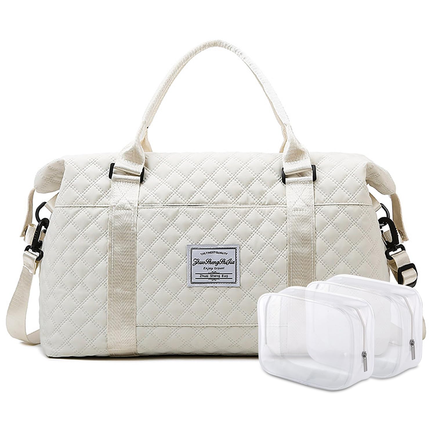 Large Waterproof Travel Duffel Bag for Women - Sports Tote Gym Bag with Wet Pocket, Shoulder Weekender Overnight Bag (Beige) - Perfect for Gym, Travel, Beach & Weekend Getaways