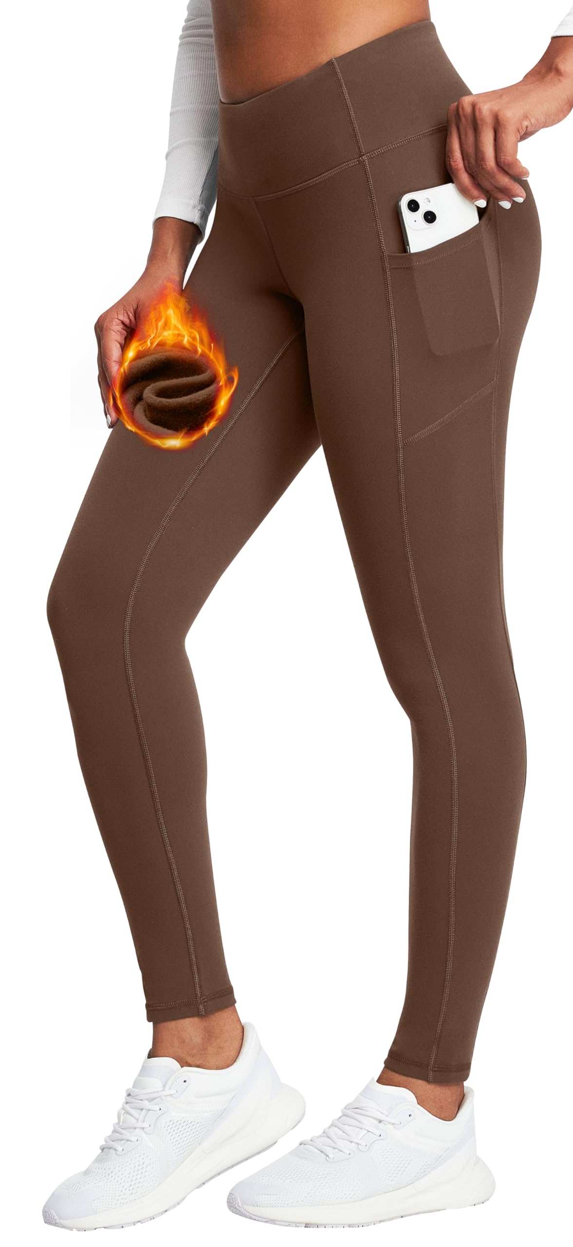 Heathyoga Fleece Lined Thermal Leggings for Women with Pockets - Warm Winter Yoga Pants for Running, Workout & Outdoor Activities
