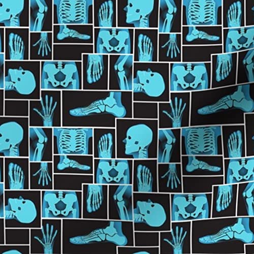 Hip Bone Blue Black Skeleton Bones X-Ray Print Satin Fabric by The Yard - Halloween Doctor Medical Costume Material, Sewing Lining for Apparel, Fashion Blankets & Home Decor