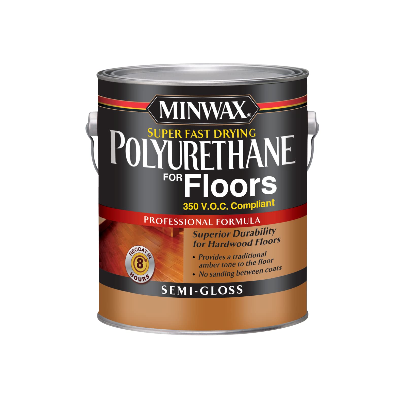 Minwax Super Fast Drying Polyurethane Wood Finish - Clear Semi-Gloss Protective Coating, 350 VOC, 1 Gallon - Ideal for Furniture, Cabinets, Floors & DIY Wood Projects