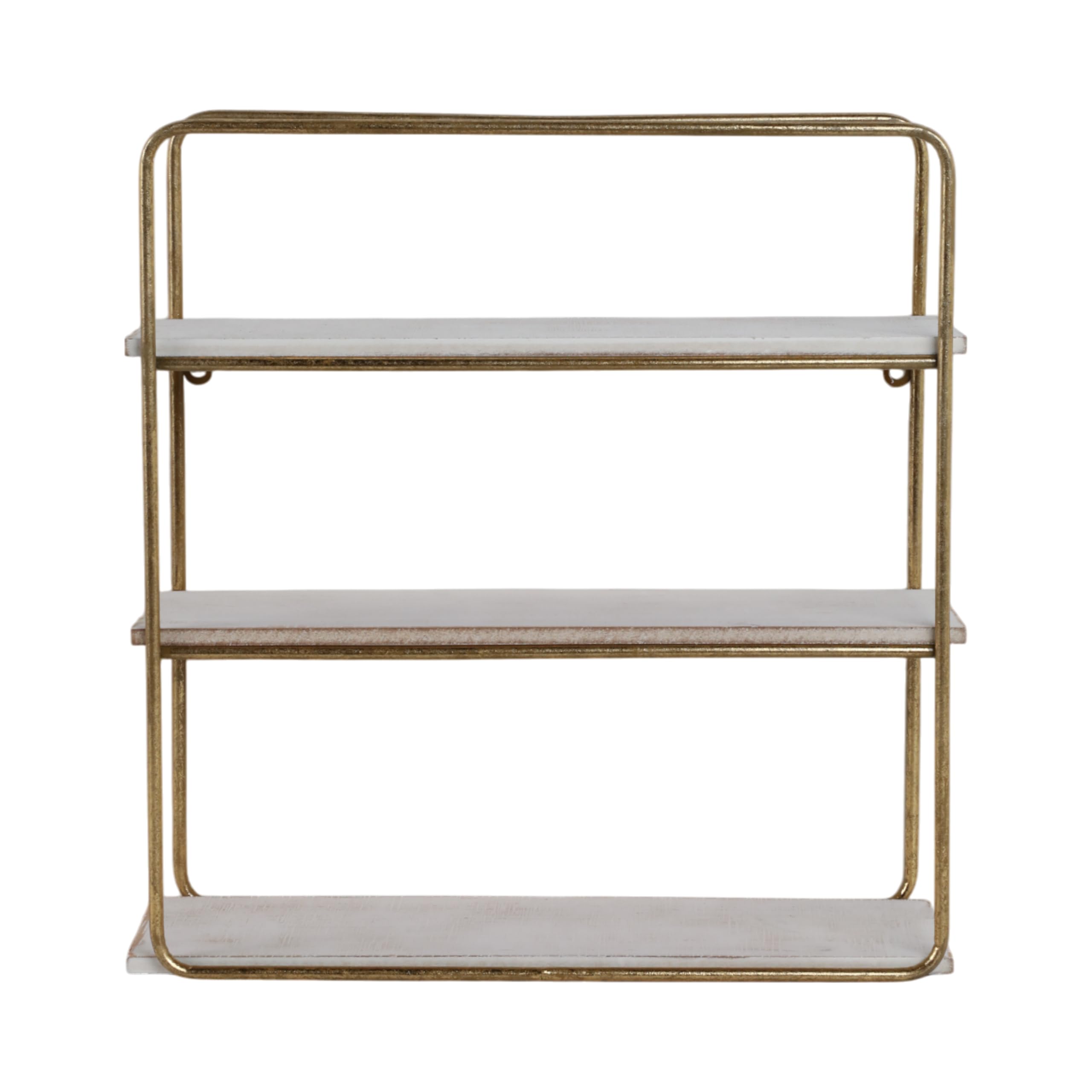Sagebrook Home 3-Tier Wall Shelf - Gold Metal & Wood Floating Shelves for Living Room, Bathroom, Bedroom Decor - Modern Storage & Display Solution