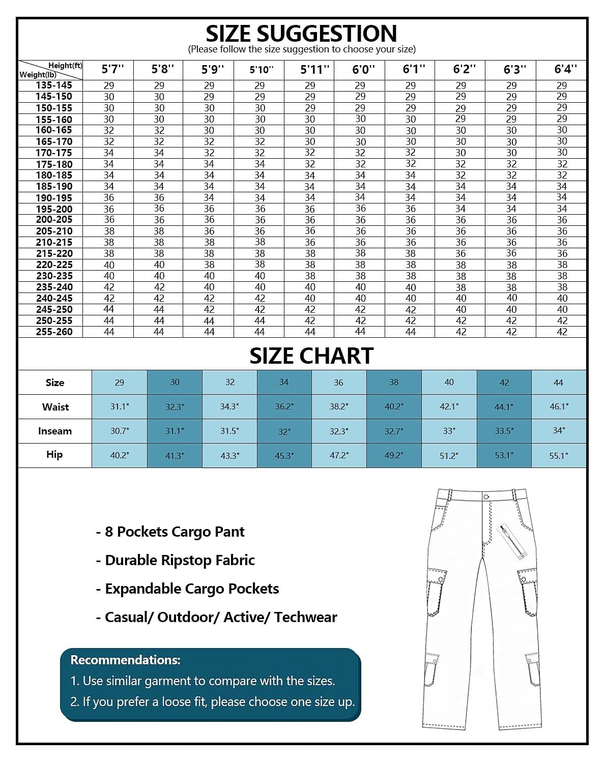 AKARMY Men's Fleece Lined Hiking Pants - Waterproof Outdoor Cargo Pants for Hiking, Skiing & Work with 8 Pockets - Warm Winter Work Pants for Camping, Climbing & Outdoor Adventures