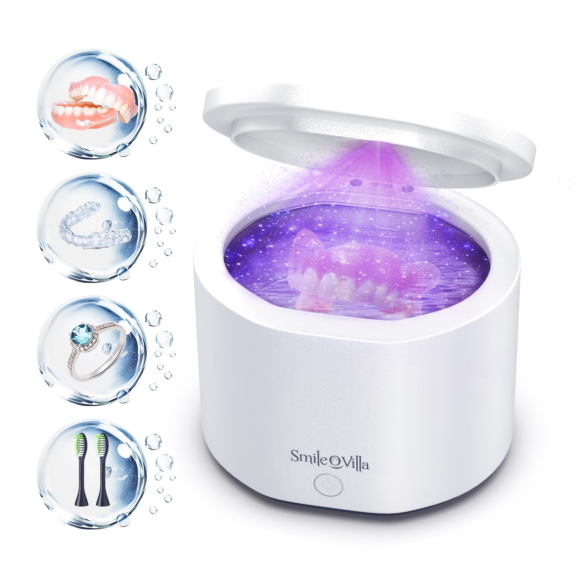 Professional Ultrasonic Jewelry & Dental Cleaner with UV Light - Sonic Cleaner for Retainers, Invisalign, Dentures, Mouth Guards, Night Guards - Perfect for Home & Travel Dental Care