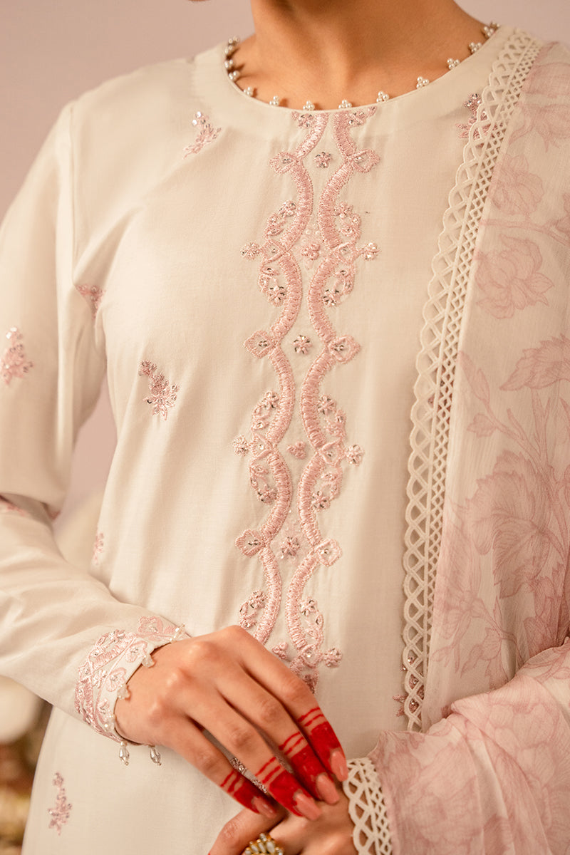 IVORY CREAM 3-Piece Embroidered Lawn Suit for Women | Pakistani Ethnic Wear | Summer Casual Outfit & Party Dress