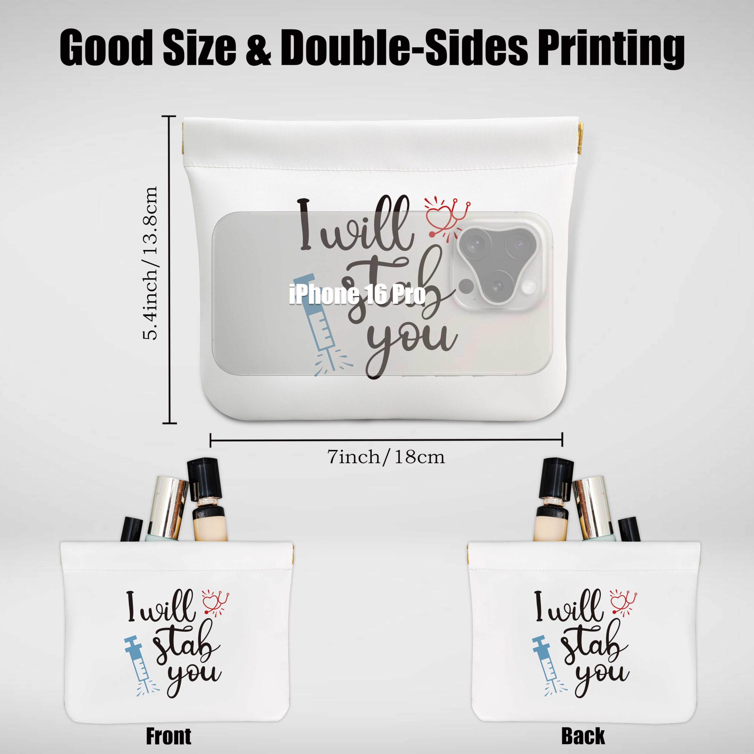 Nurse Appreciation Gift Cosmetic Bag for Women - Funny 'I Will Stab You' Makeup Pouch | Small Travel Toiletry Organizer | Perfect Gift for Nurses, Medical Assistants & Nursing Students | Great for Hospital Shifts, Travel & Daily Use