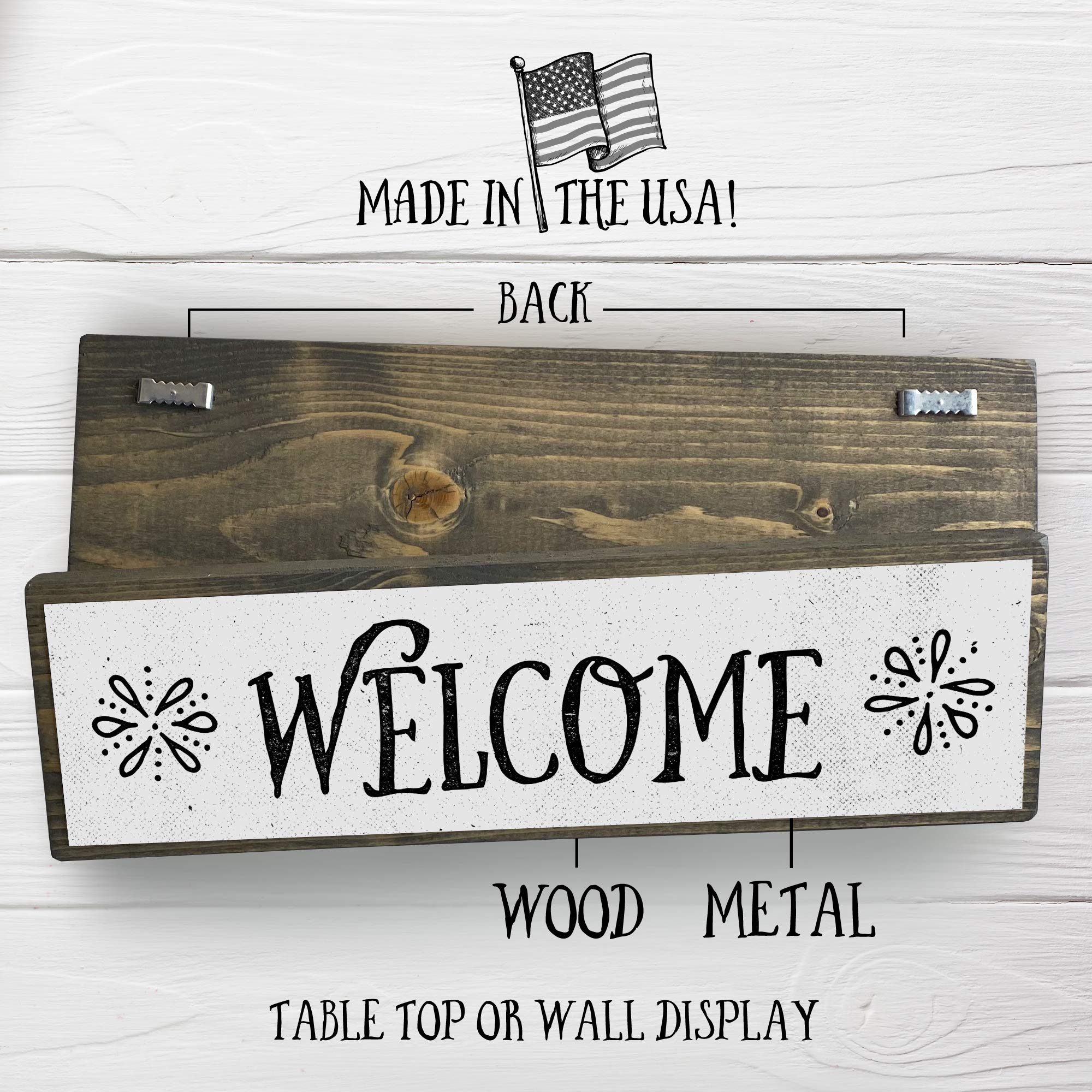 Rustic Welcome Wooden Sign - Medium Size with Metal Accents for Home Decor, Farmhouse Style Entryway & Front Door Decorations