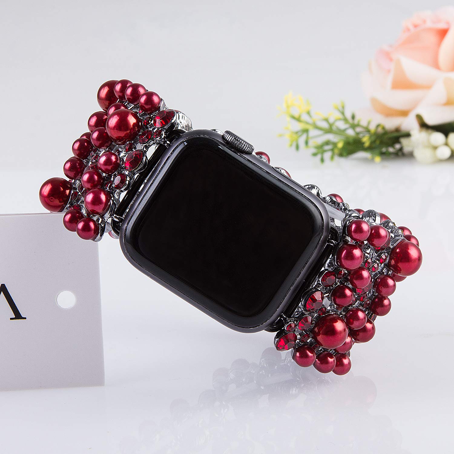 VIQIV Bling Bands Compatible with Apple Watch 38mm 40mm 41mm 42mm 44mm 45mm 49mm - Diamond Rhinestone Metal Pearl Bracelet Strap for Women - Perfect for Parties, Weddings, Work & Everyday Fashion Accessory