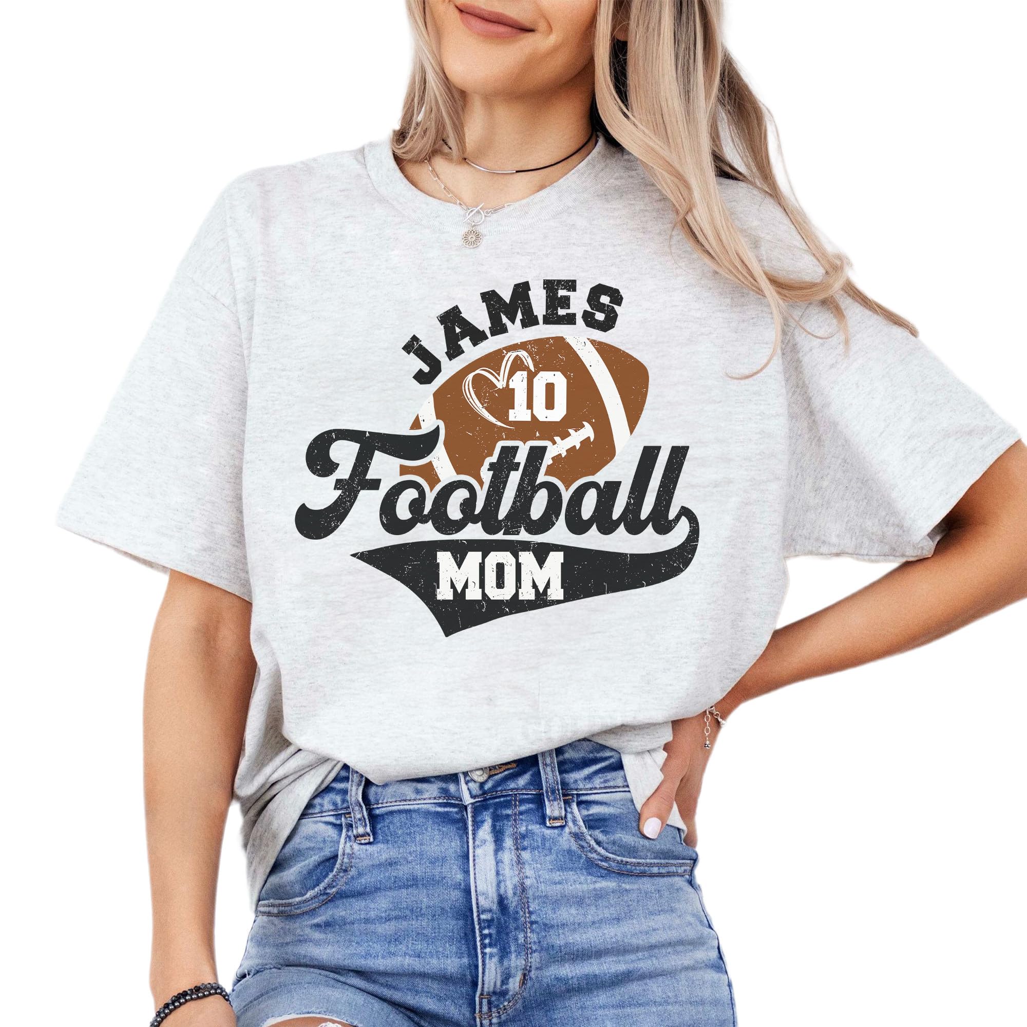Custom Personalized Football Mom Shirts with Name & Number - Football Mom Gifts for Game Day - Perfect for Moms & Grandmas Supporting Their Players on the Field