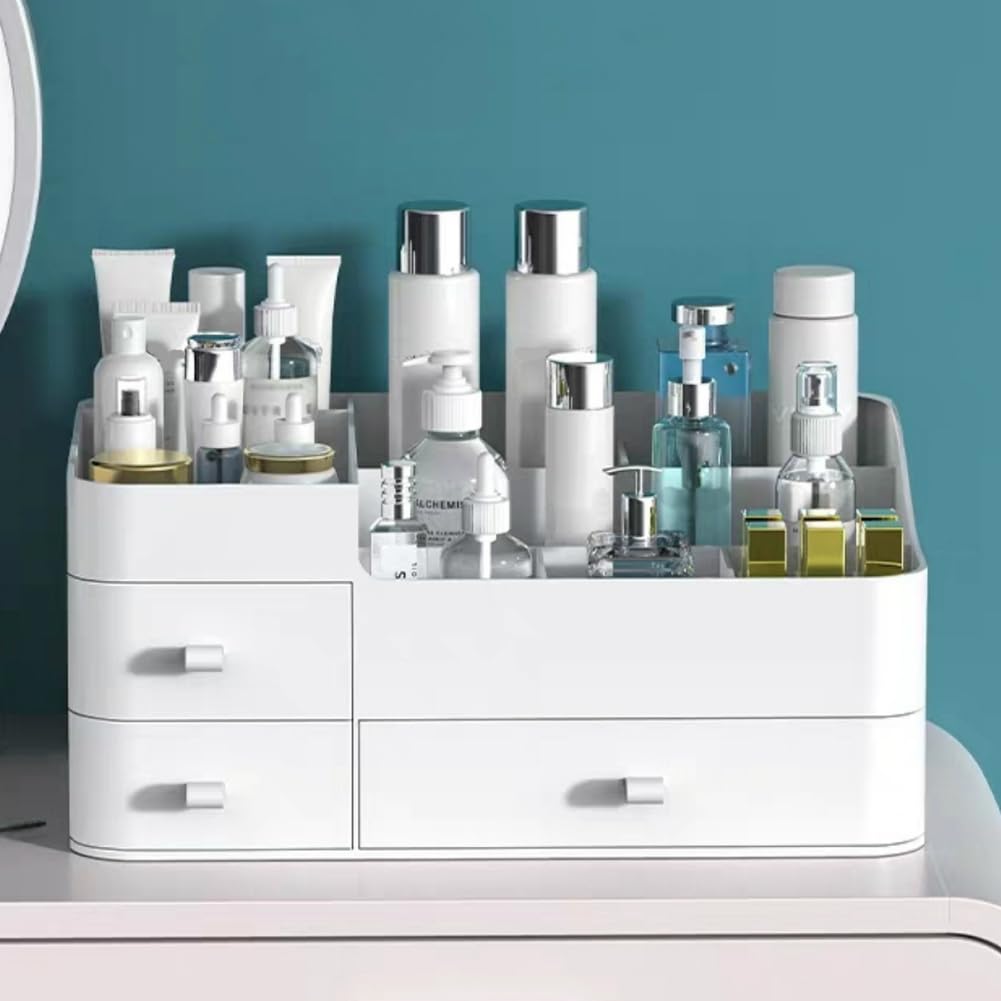 MIUOPUR Large Makeup Organizer with Drawers - Cosmetic Storage for Lipstick, Jewelry, Nail & Skincare Products - Vanity & Bathroom Countertop Organizer - White (Perfect for Bedroom, Dressing Table & Bathroom Organization)