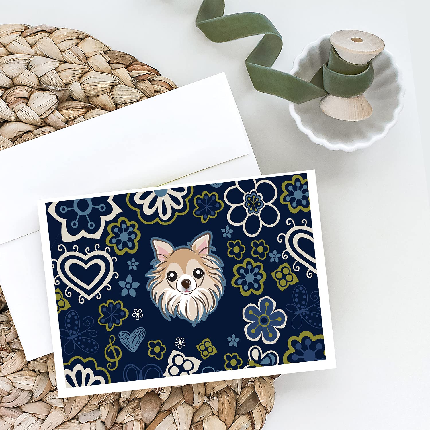 Blue Flowers Chihuahua Blank Greeting Cards & Envelopes - Pack of 8 Whimsical A7 Size 5x7 Note Cards | Perfect for Birthdays, Thank You Notes & Special Occasions