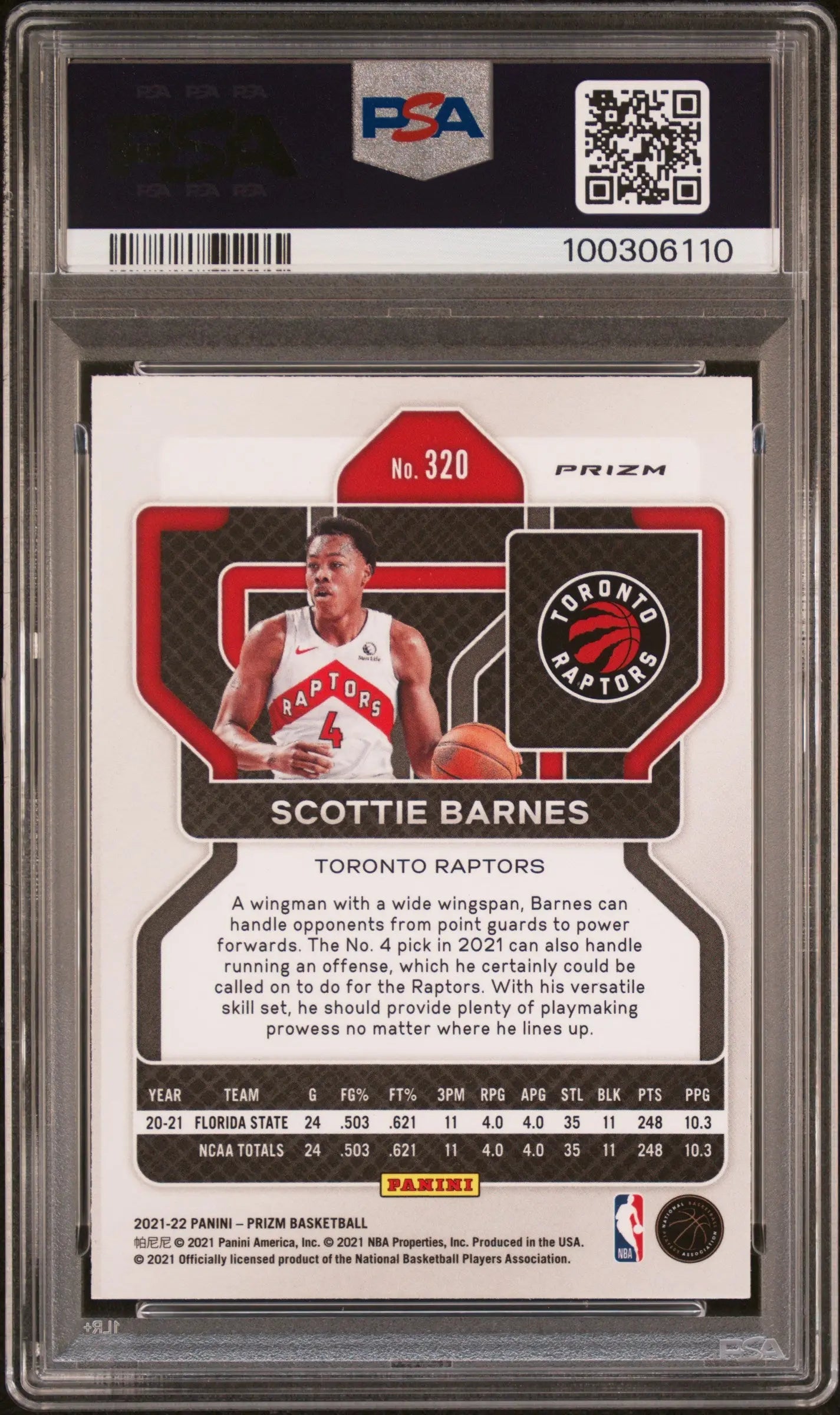 2021 Panini Prizm Basketball Scottie Barnes Rookie Card Silver Prizm PSA 9 Mint - Collectible NBA Trading Card for Basketball Fans & Card Investors
