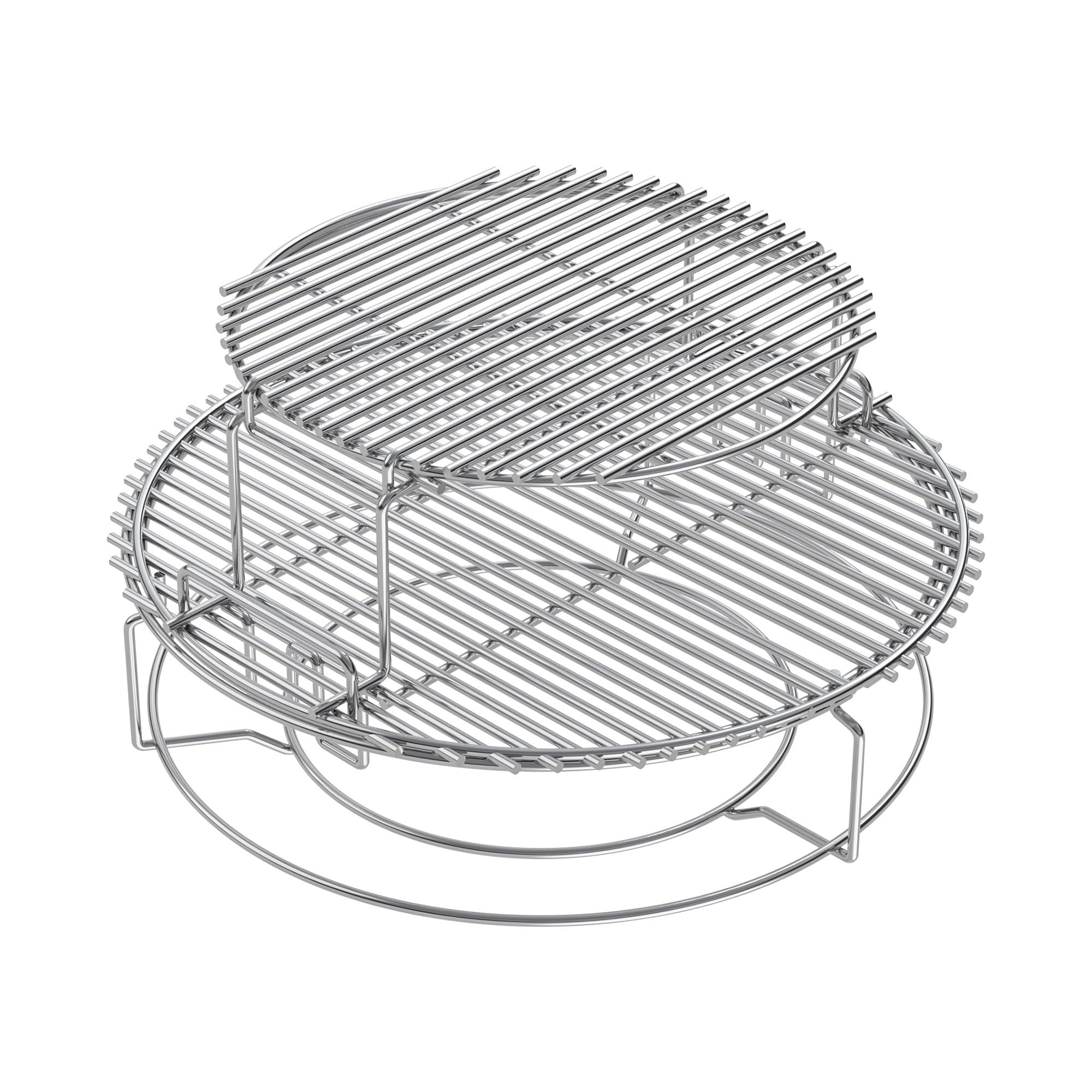 BBQ-PLUS Heavy Duty Stainless Steel 3-Tier 5-Piece Grill Basket Accessories with Removable Cooking Rack System - Replacement Kit for Large Big Green Egg - Perfect for Backyard BBQ, Grilling, Smoking & Outdoor Cooking