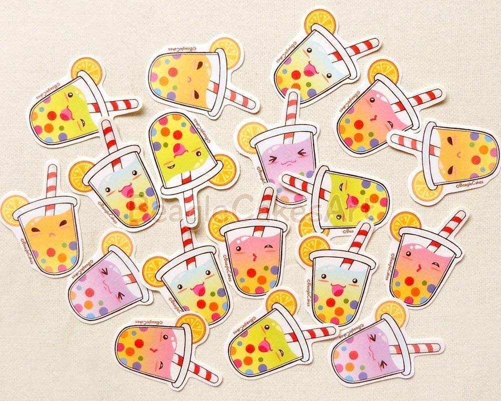 Rainbow Bubble Tea Stickers - Kawaii Cute Drink Stickers for Planners, Journals, Scrapbooks | Funny Gifts & Party Favors | Perfect for DIY Crafts, Water Bottles, Laptop Decoration