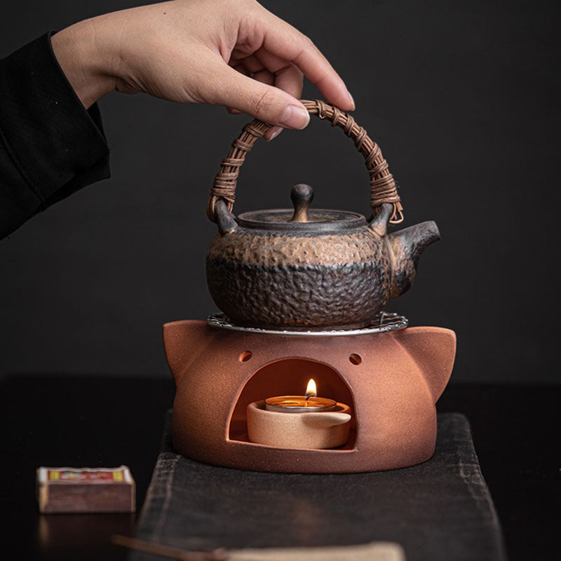 Handmade Coarse Pottery Tea Leaf Stove - Cute Tiger Design for Tea Brewing & Home Decor | Perfect for Tea Lovers & Rustic Kitchen Style