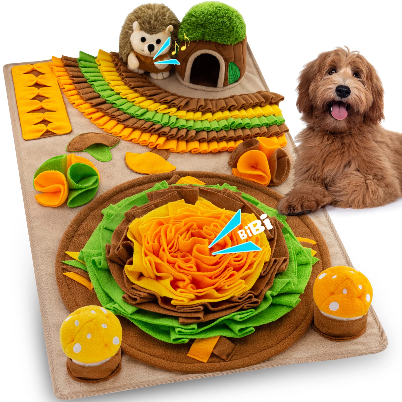 Dog Snuffle Mat with Squeaky Mushrooms - Puzzle Toy for Foraging & Stress Relief - Indoor/Outdoor Pet Enrichment
