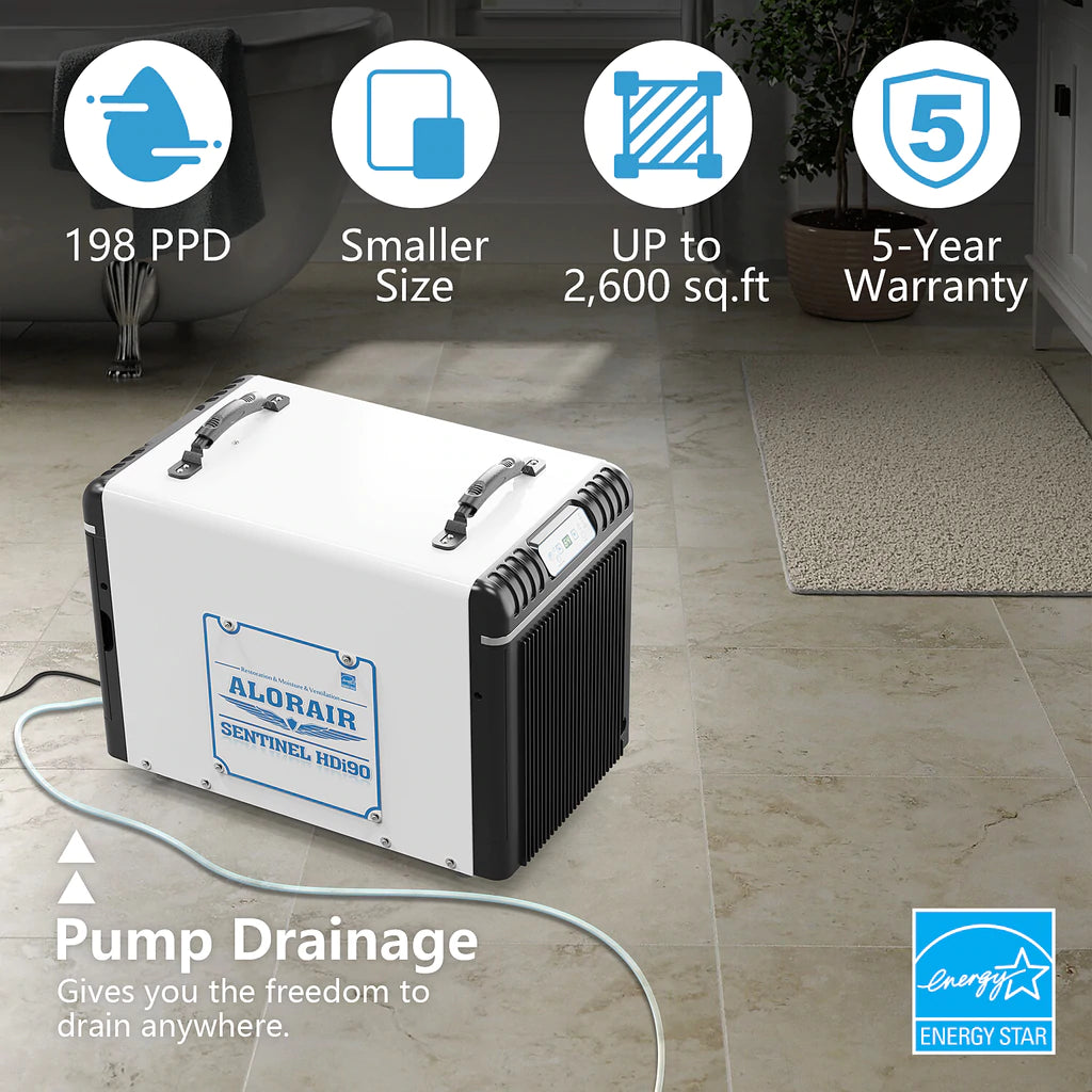 AlorAir Sentinel HDi90 Energy Star Certified Dehumidifier for Basement & Crawl Space - Built-in Condensate Pump - Perfect for Mold Prevention & Home Humidity Control