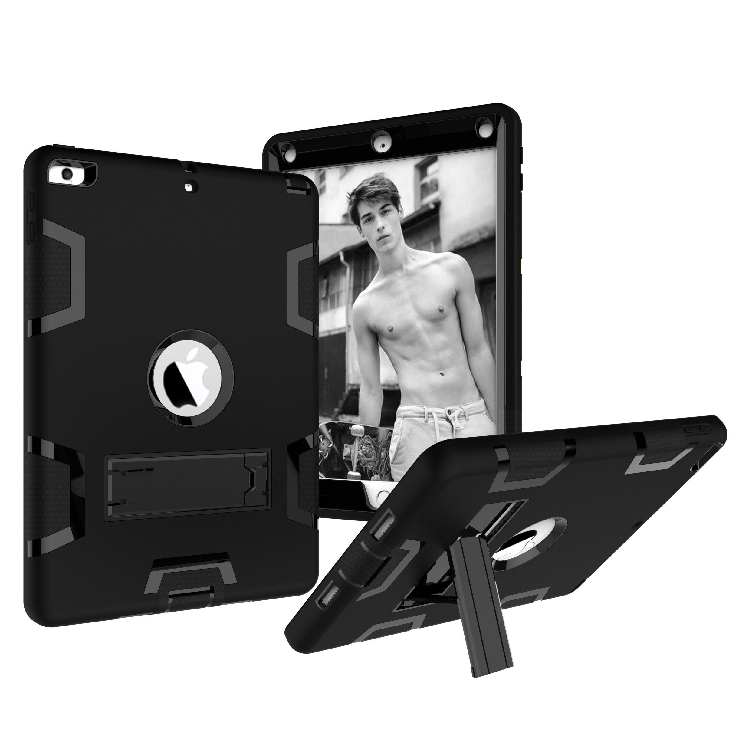 Dooge Heavy Duty Shockproof Case for iPad 9.7 inch (2017/2018) - 3-Layer Hybrid Protective Cover with Kickstand | Rugged Armor Design for School, Work & Outdoor Adventures