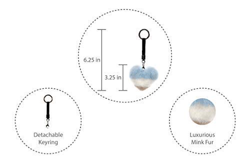 Surell Heart Keychain - Real Mink Fur Heart Shaped Keyring (Blue, White, Grey) | Soft Plush Valentine's Day Gift for Her | Cute Fluffy Keychain for Backpack, Purse, Wallet | Perfect Girlfriend Gift & Everyday Carry Accessory