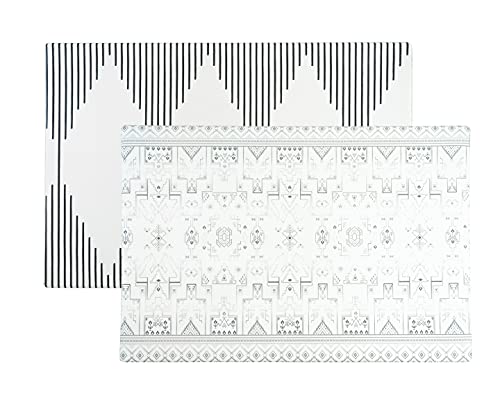 Non-Toxic Baby Play Mat - Extra Soft Reversible Foam Floor Mat for Infants & Toddlers | Large Eco-Friendly Nursery Rug | Black & White Tribal & Mecca Design | Perfect for Crawling, Playtime & Learning Activities