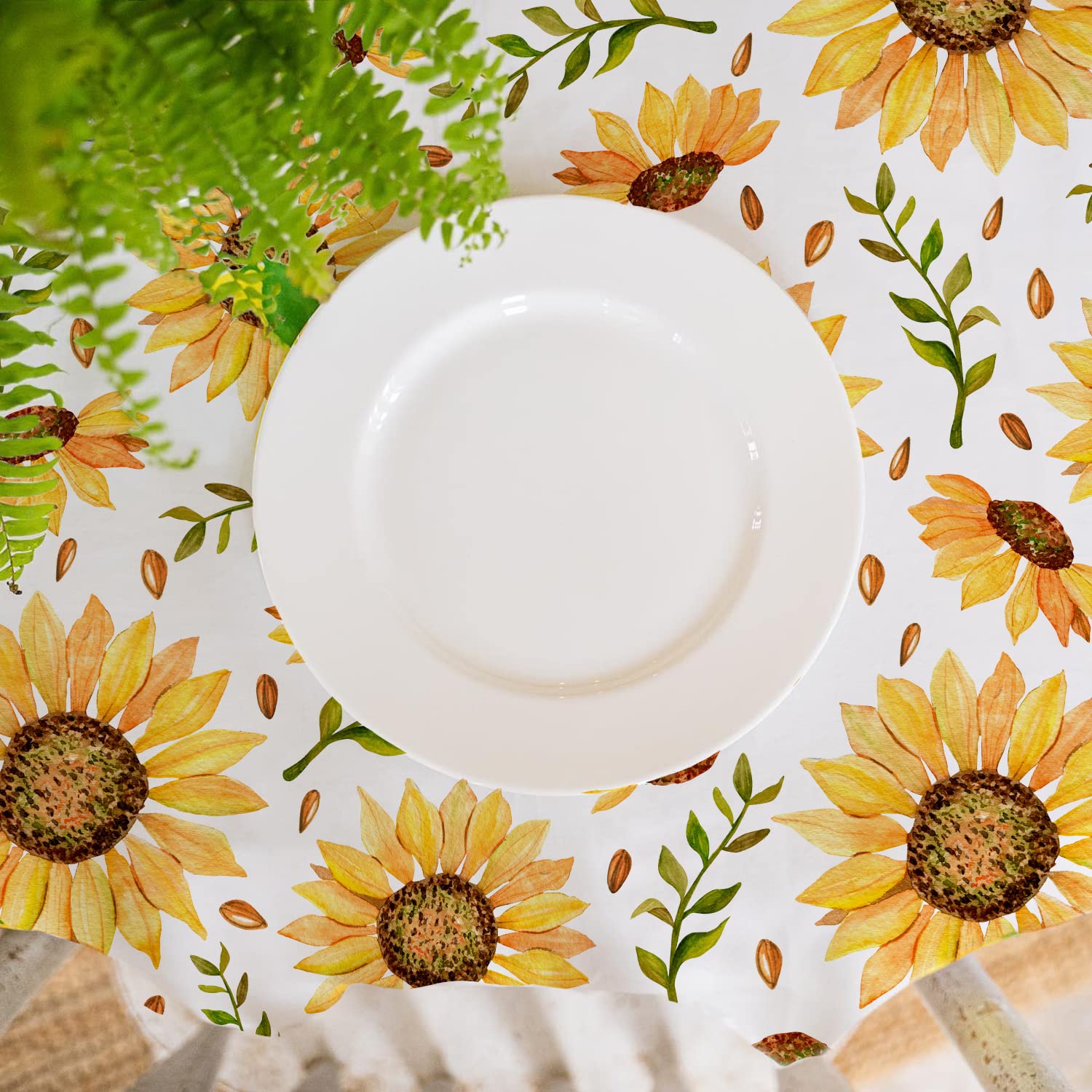 Sunflower Tablecloth - Yellow Floral Waterproof Fabric for Indoor & Outdoor Use, Wrinkle-Free & Durable, Fits Rectangle Tables 60x84, 60x102, 60x120 Inches - Perfect for Picnics, Parties, and Dining Decor