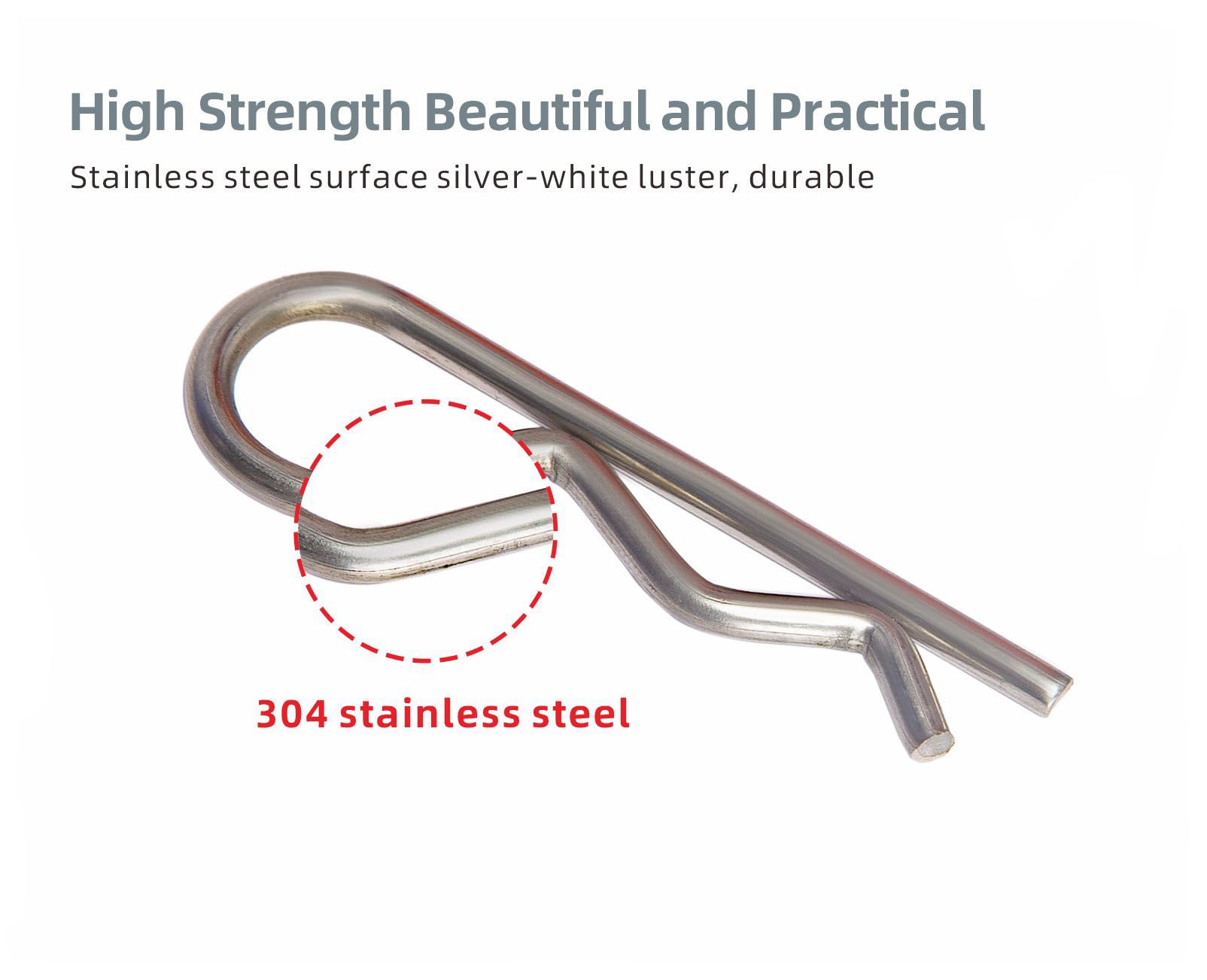 Heavy Duty Stainless Steel Cotter Pins Assortment Kit - 95PCS 7 Sizes (1.0-4.0mm) R Clips with Trailer Hitch Pins - Spring Fasteners for Automotive, Machinery & DIY Projects