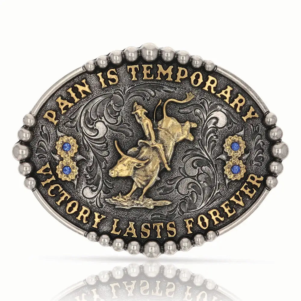 Bull Riding Attitude Belt Buckle - Pain Is Temporary - Durable Western Rodeo Accessory for Cowboy & Cowgirl - Perfect for Rodeo Events, Country Concerts & Western Fashion