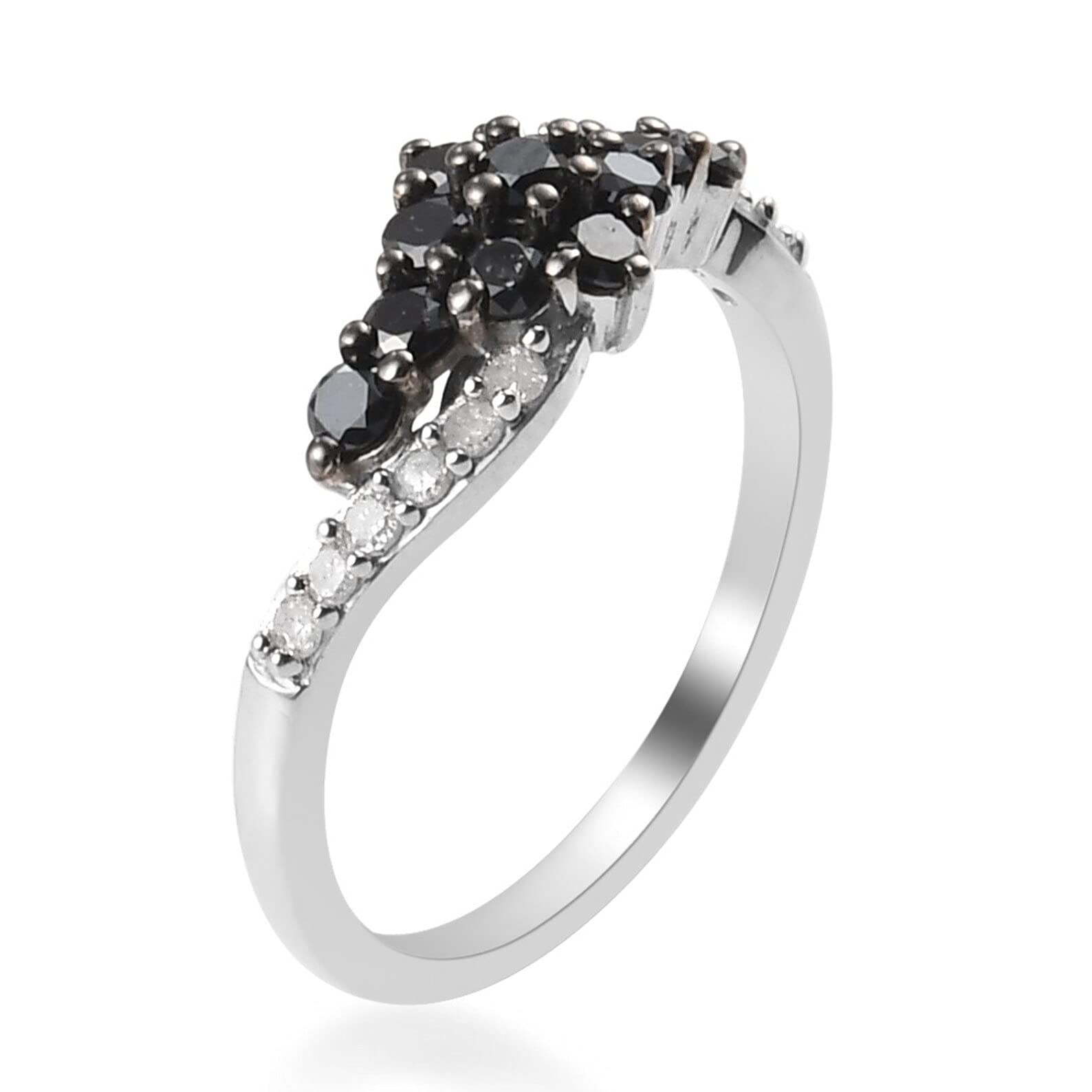 Dainty White Diamond & Black Onyx Stackable Ring Set for Women - Minimalist Sterling Silver Gold Plated Black Diamond Ring - Elegant Jewelry Gift for Her, Perfect for Stacking, Everyday Wear & Special Occasions