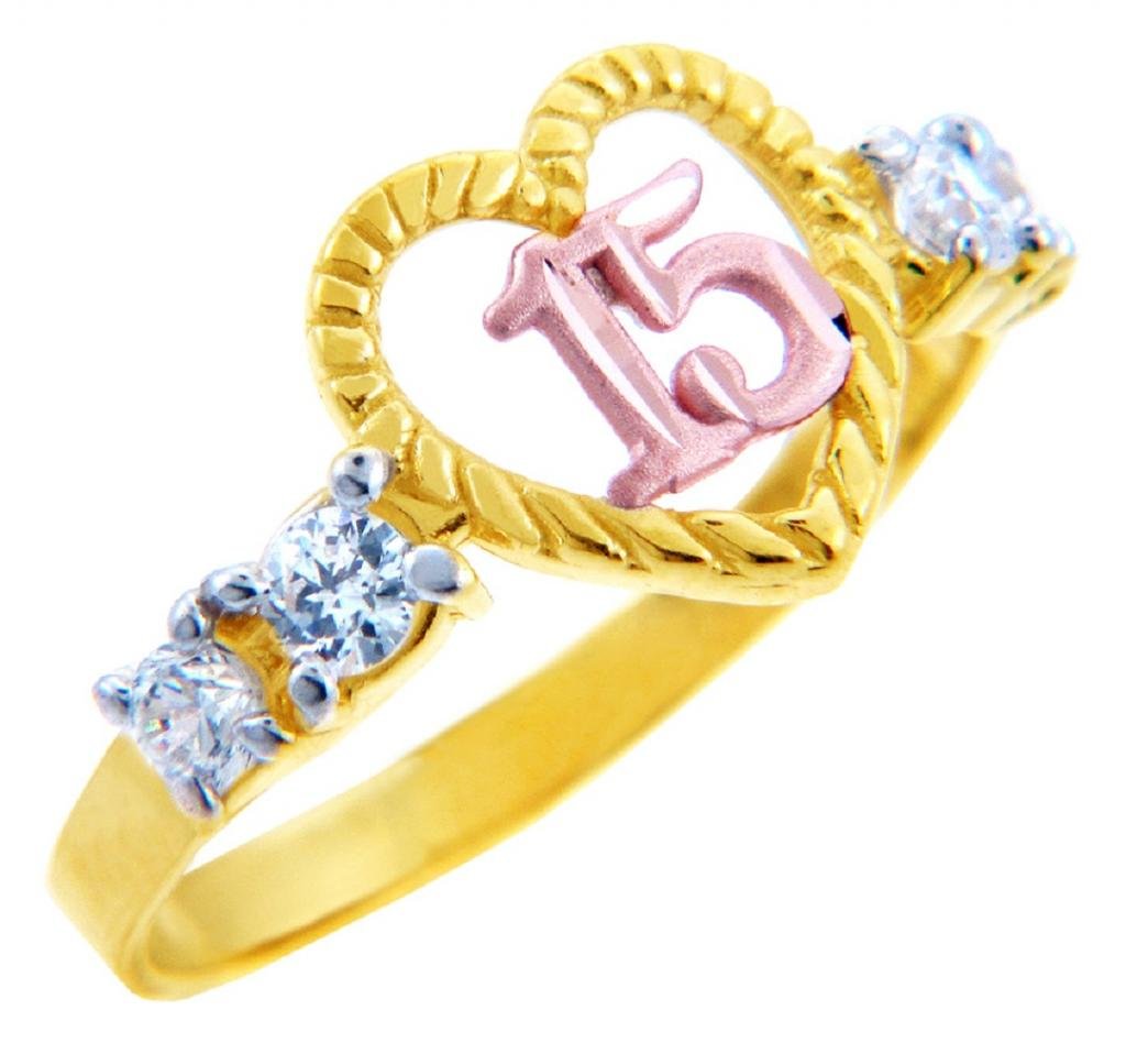 15th Birthday Ring for Girls - 10k Gold Quinceañera Ring with Cubic Zirconia | Sweet 15 Celebration Jewelry Gift for Daughter, Granddaughter or Niece | Perfect for Quinceañeras, Birthdays & Special Occasions