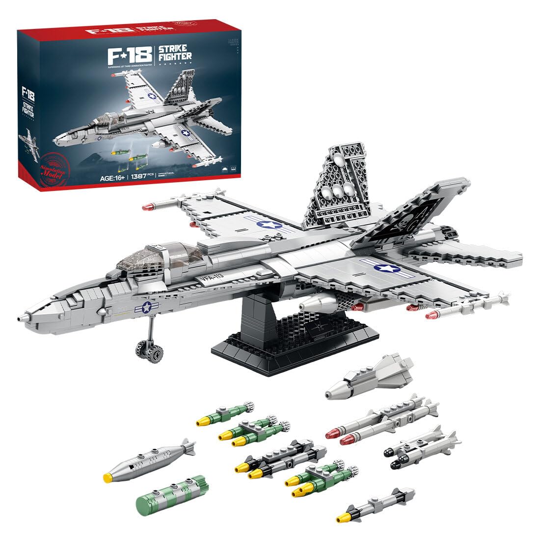 DIYET 1387PCS F-18 Fighter Building Block Set - MOC Military Plane & Helicopter Construction Toy (Compatible with Lego) - Perfect for Military Enthusiasts, STEM Education & Creative Play
