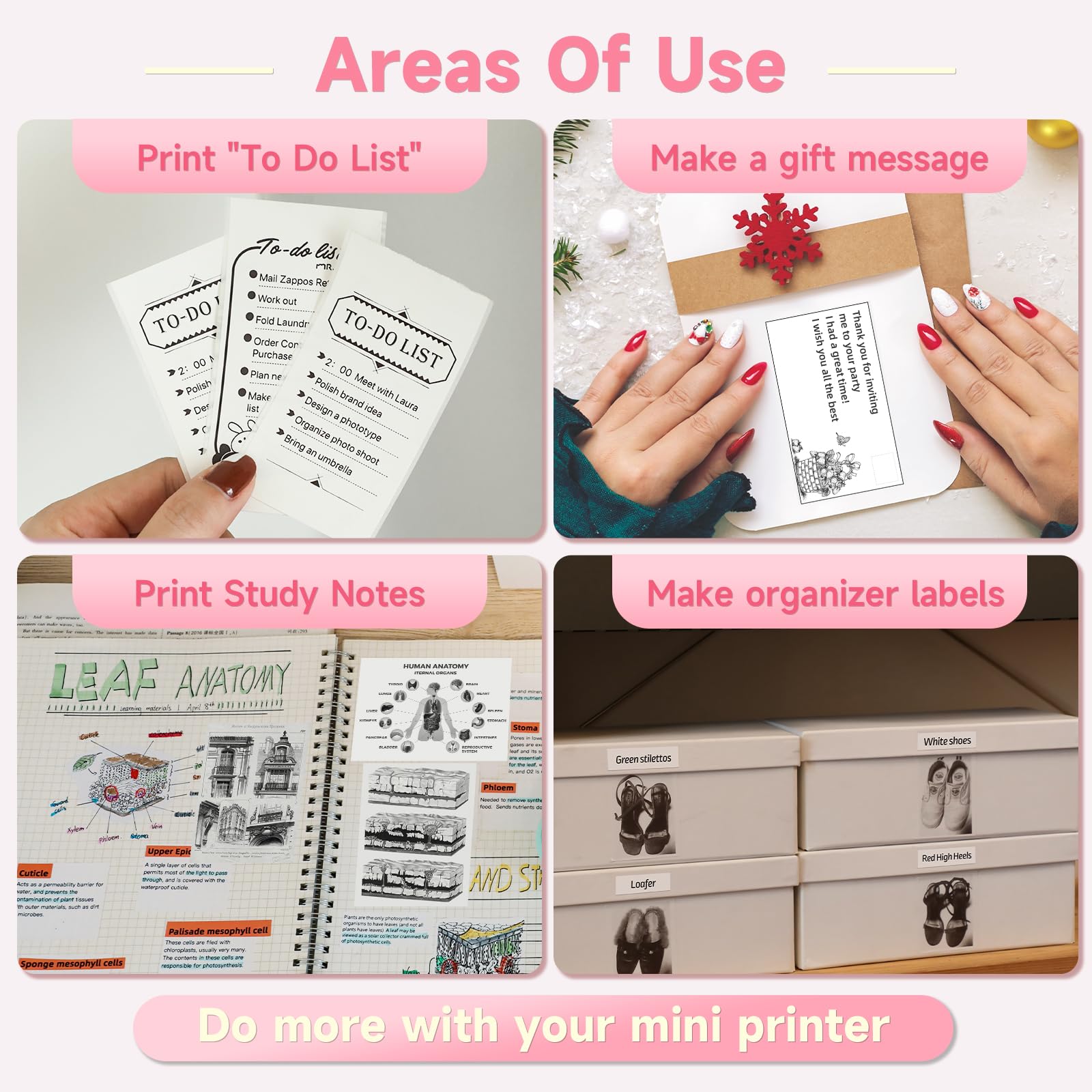 Odaro T02 Mini Bluetooth Thermal Sticker Printer - Portable Sticker Maker Machine with 1 Roll Paper, Wireless Label Printer for School Notes, Journals, Coloring Pictures, DIY Crafts (Pink) - Perfect for Home, Office & Classroom Use