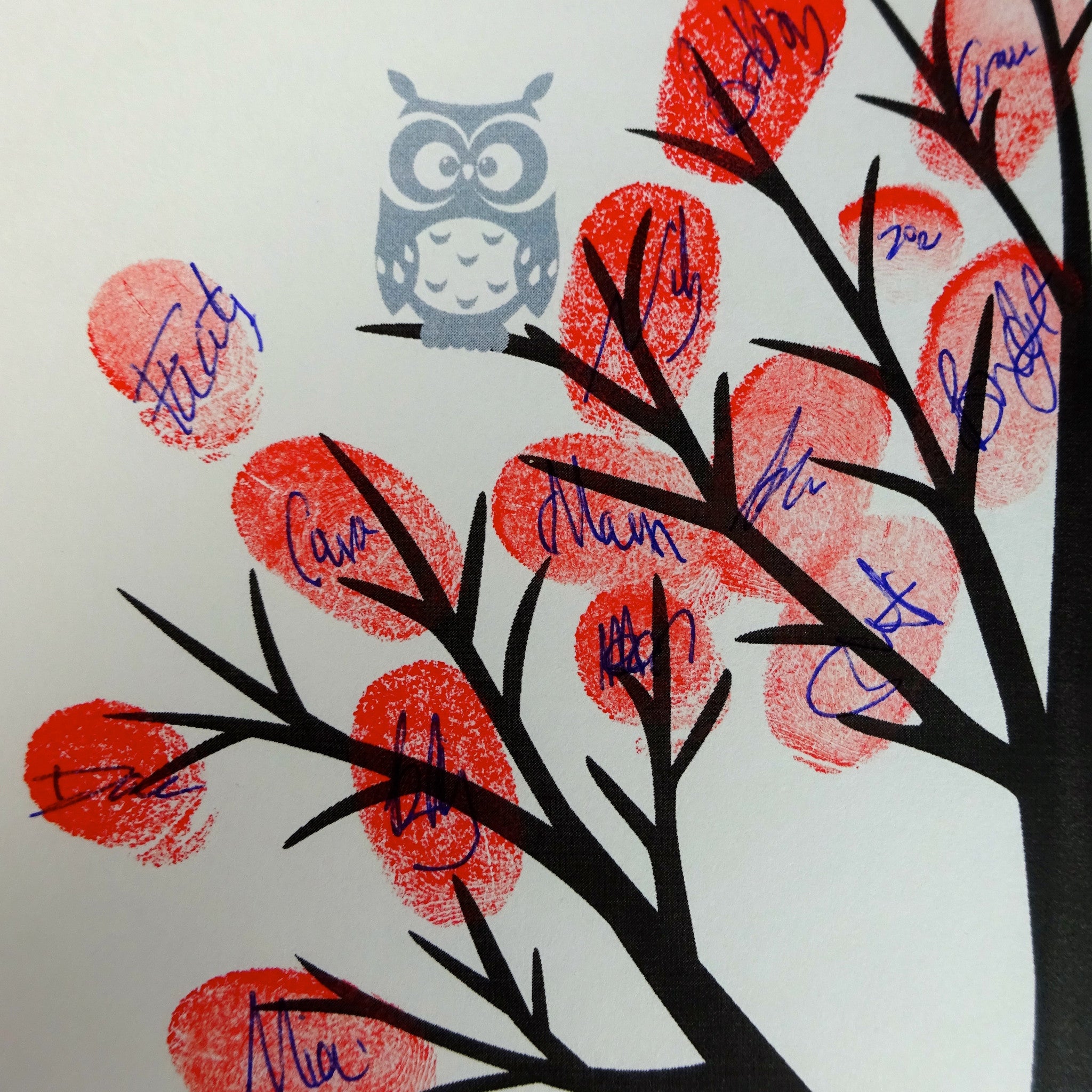 Personalized Blue Owl Fingerprint Tree - Unique Custom Family Keepsake Gift for Baby Shower, Nursery Decor, or Anniversary Present
