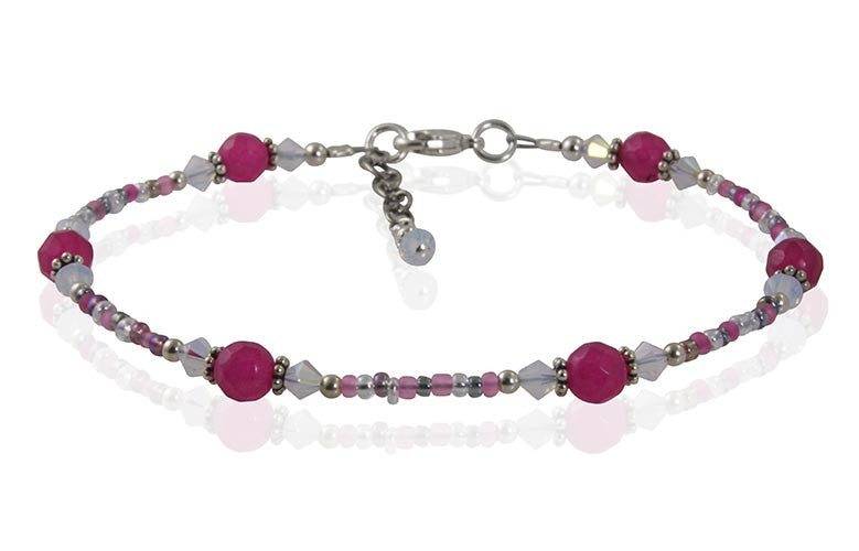 Vivid Pink Opal Gemstone Anklet - Elegant Adjustable Ankle Bracelet for Women, Boho Chic Jewelry for Summer Outfits & Beach Vacations
