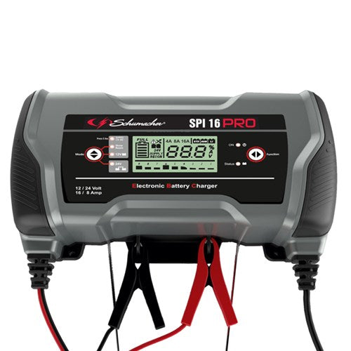 12V 16A / 24V 8A Smart Battery Charger with LCD Display - Fast Charging for Car, Boat, Motorcycle & RV Batteries - Perfect for Home, Garage & Outdoor Use