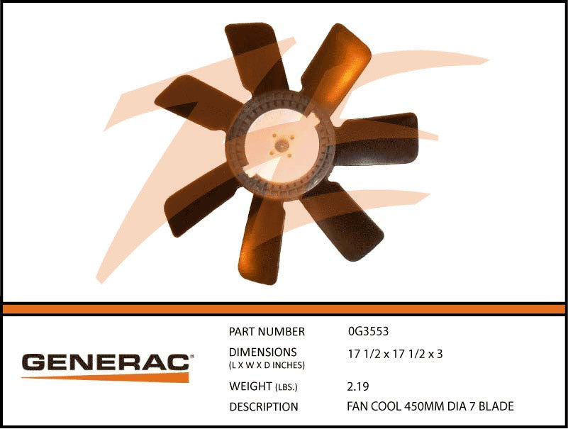 Generac 0G3553 450MM 7-Blade Cooling Fan Replacement - High-Performance Cooling for Generac Generators & Power Equipment | Ideal for Home Backup, RV, and Industrial Use