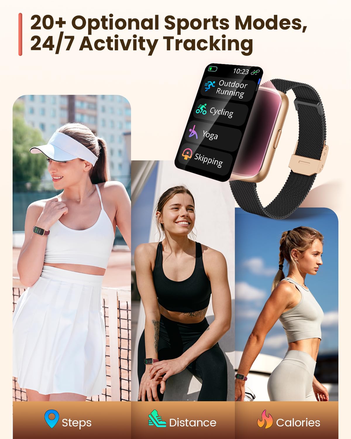 Smart Fitness Tracker Watch for Women & Men - 24/7 Heart Rate Monitor, Blood Oxygen & Sleep Tracker, Waterproof Activity Tracker with Calorie & Distance Pedometer - Compatible with Android & iPhone - Perfect for Workouts, Running & Daily Health Monitoring