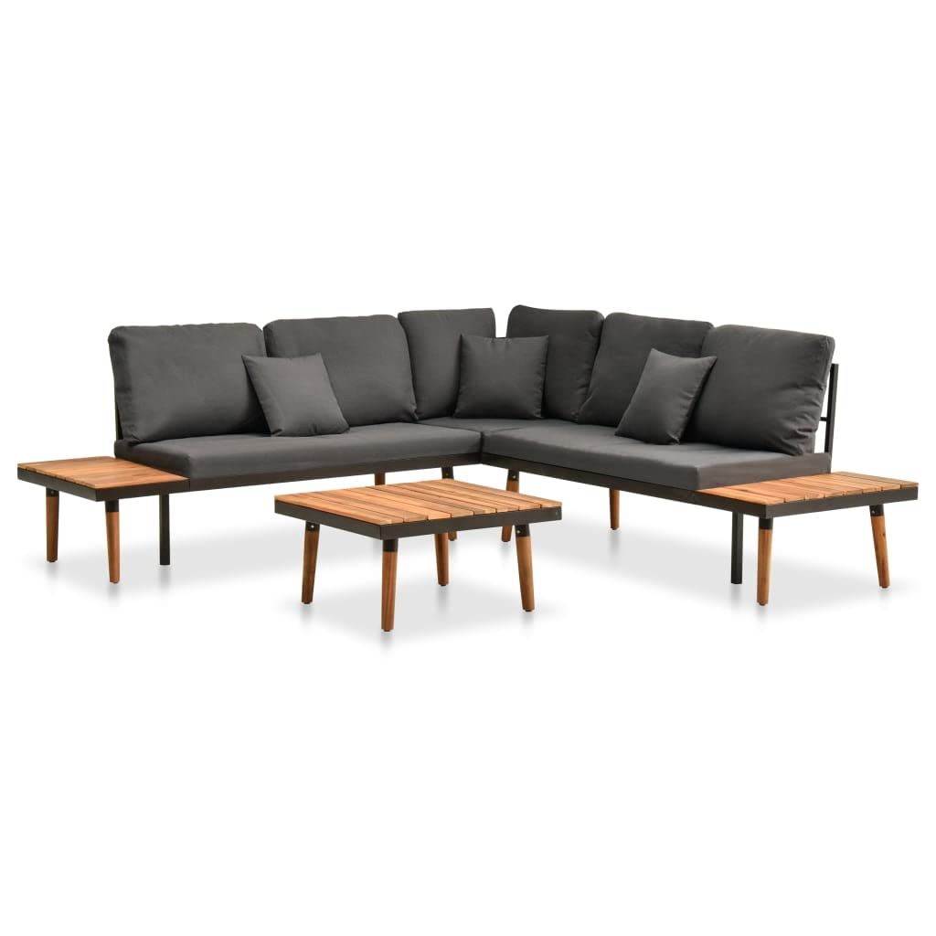 vidaXL 4-Piece Patio Furniture Set with Cushions - Outdoor Sectional Sofa & Coffee Table for Garden - Durable Acacia Wood Conversation Set | Perfect for Backyard, Poolside & Patio Relaxation