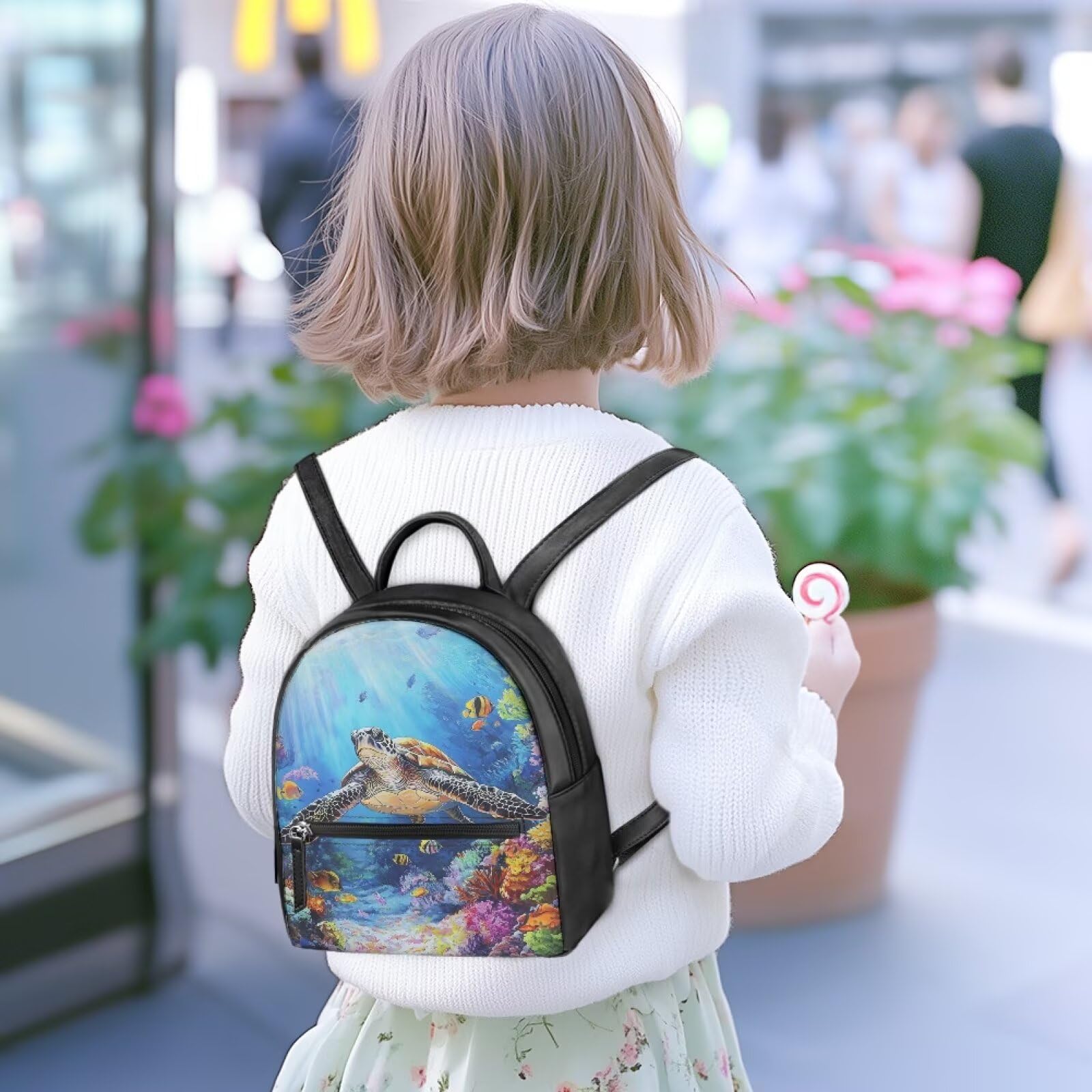 HUGS IDEA 3D Sea Turtle Mini Backpack for Women - Fashion Leather Backpack with Adjustable Strap, Lightweight Waterproof Daypack for Travel, Shopping, Hiking & School - Perfect for Beach Outings and Daily Commute