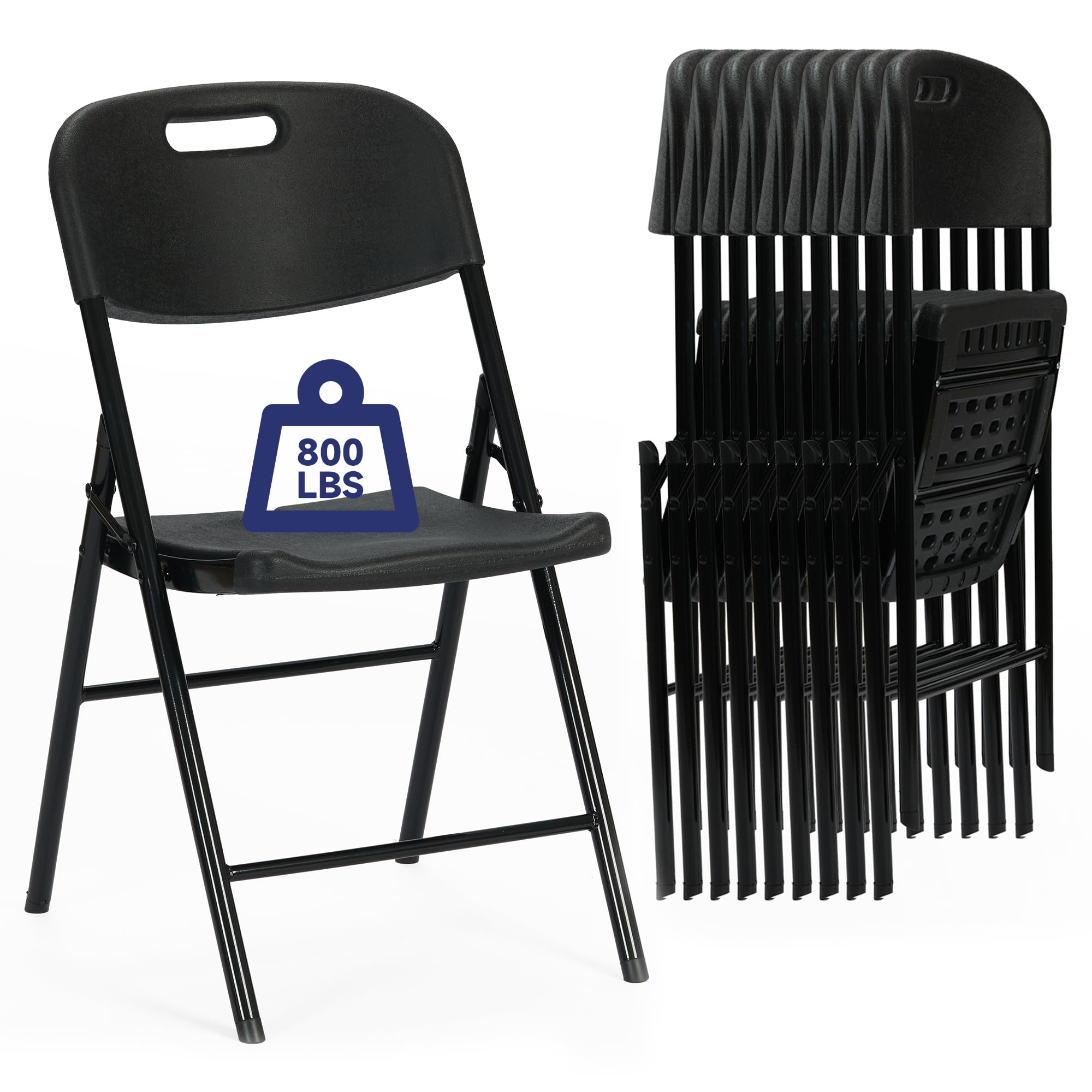 10-Pack Heavy Duty 800 lb Capacity Black Folding Chairs - Commercial Grade Stackable Event Chairs for Weddings, Parties, Banquets & Outdoor Gatherings