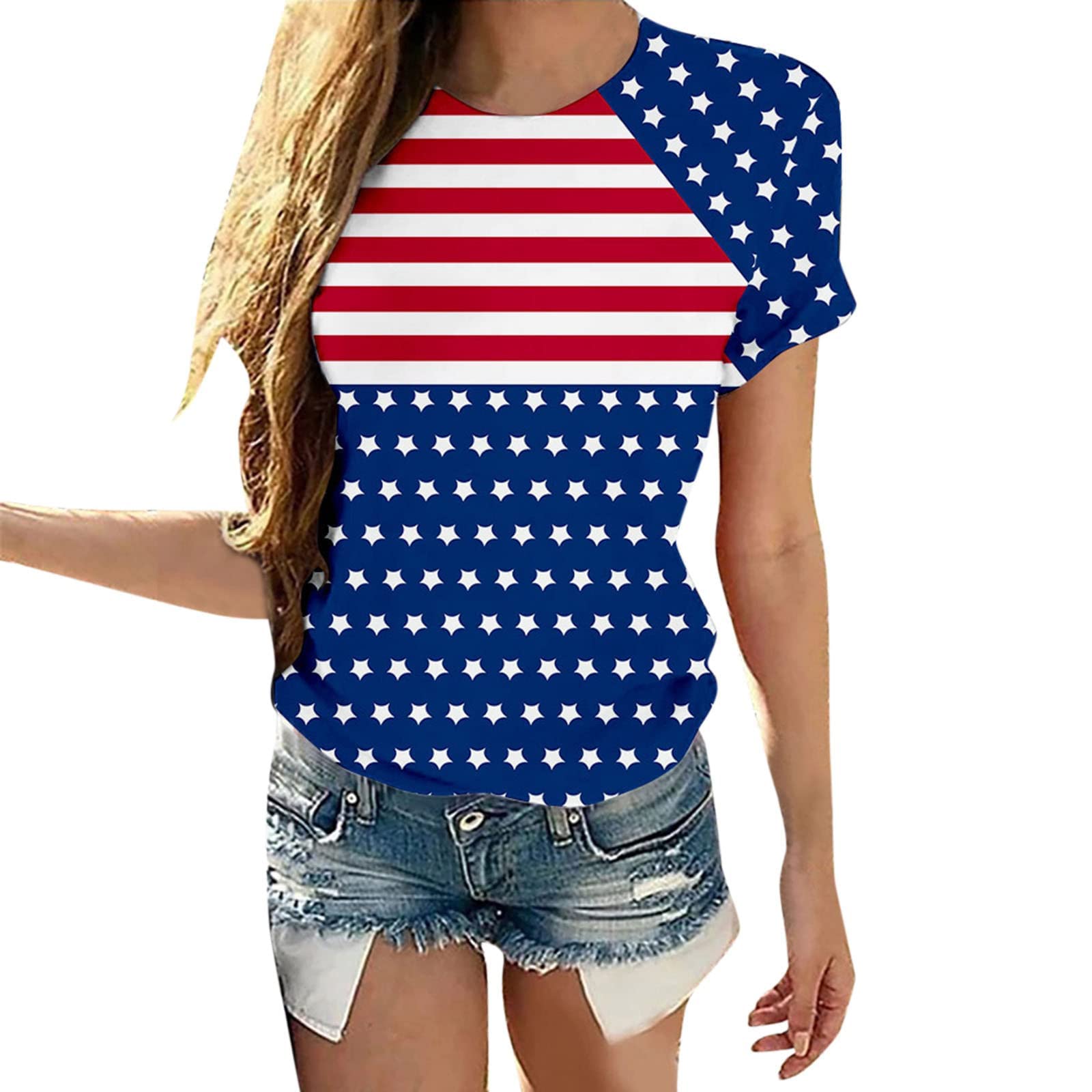 Women's Casual Short Sleeve Crewneck T-Shirts - Patriotic Independence Day Printed Summer Tops for Everyday Wear & Holiday Celebrations