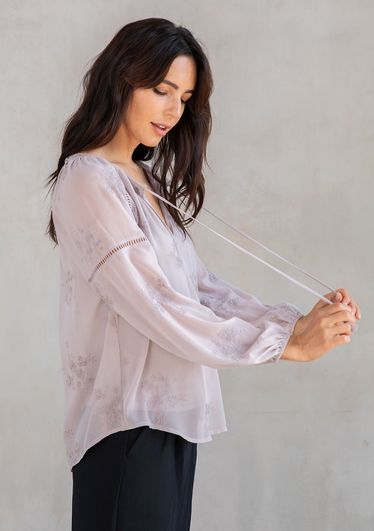 Cameron Embroidered Chiffon Blouse for Women - Elegant Floral Lace Top for Office, Party & Date Night Outfits