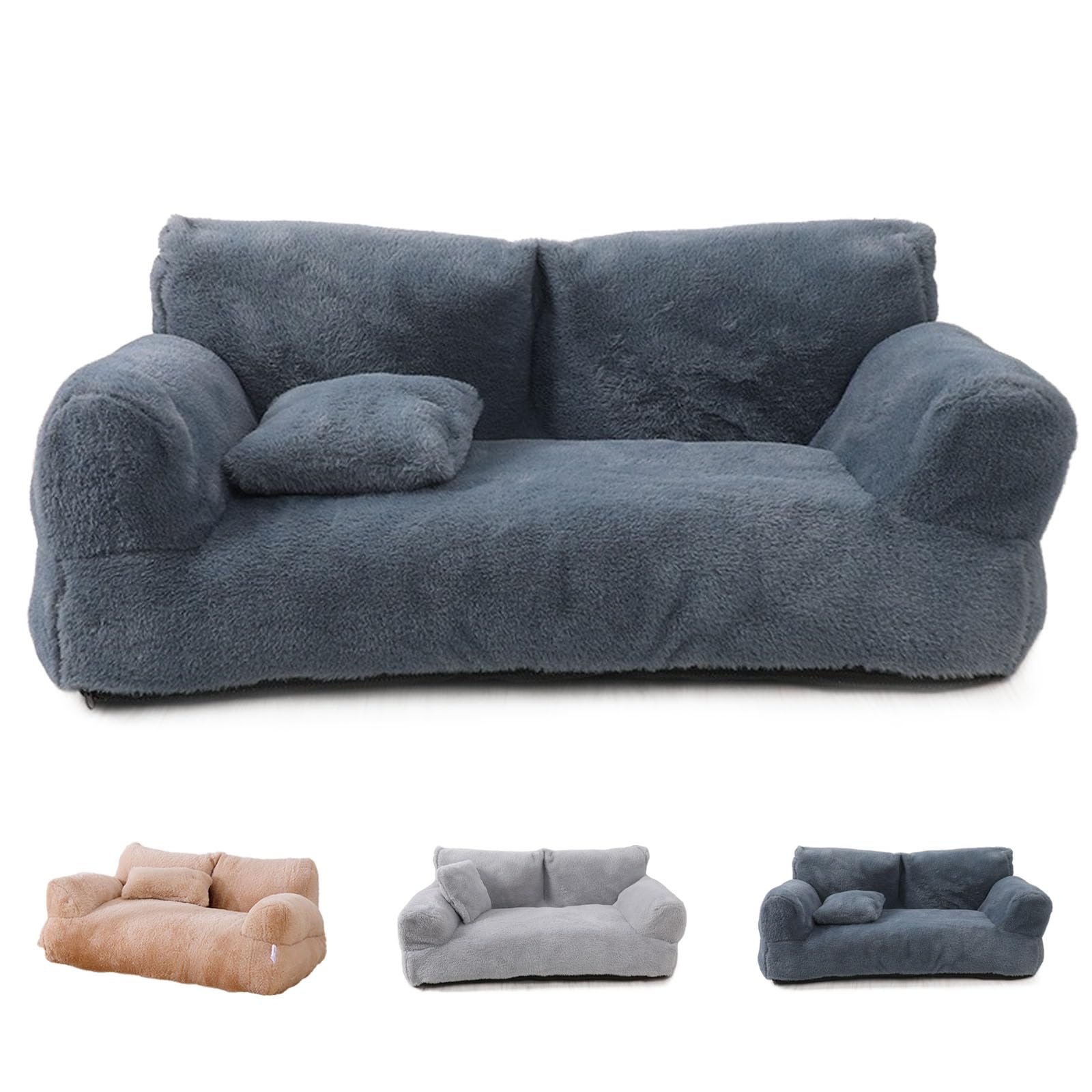 Revuera Washable Memory Foam Pet Sofa Bed - Calming Dog & Cat Couch with Non-Slip Bottom for Large & Small Pets up to 110 lbs, Dark Grey 2XL (39.4