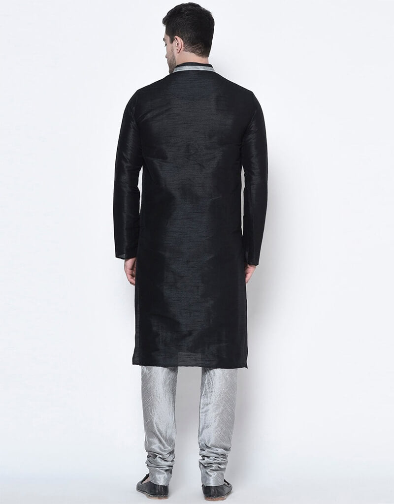 Black Kurta Dhupion Silk Chudidaar - Elegant Indian Traditional Outfit for Women | Perfect for Festivals, Weddings & Special Occasions
