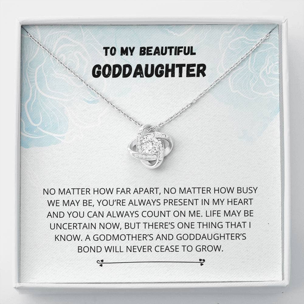 Godmother Necklace for Goddaughter - Sterling Silver Love Knot Pendant, Baptism & First Communion Jewelry - Perfect Gift for Christening, Birthday, Confirmation - Elegant Keepsake for Special Occasions