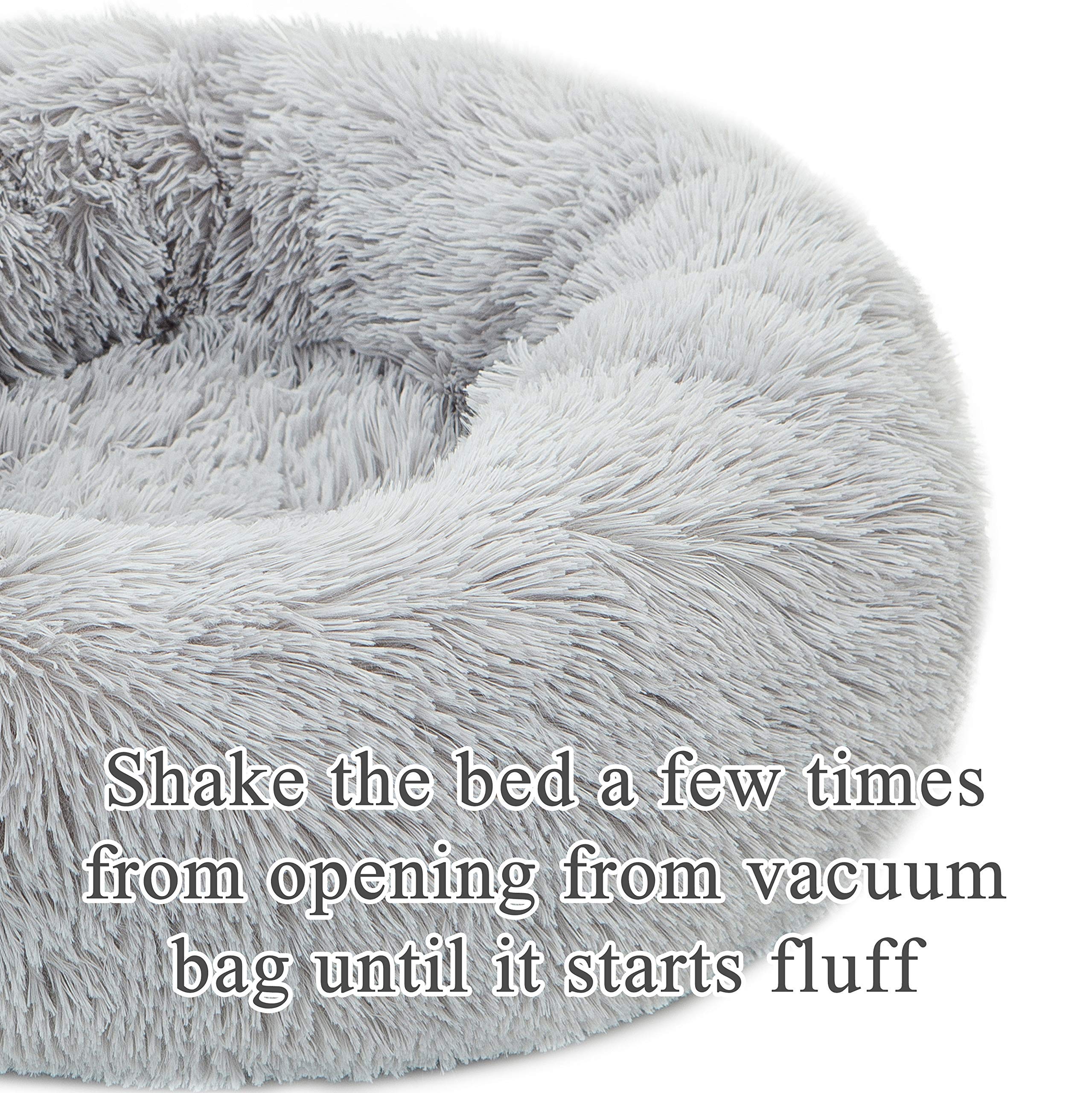 Plush Round Faux Fur Dog & Cat Bed - Self-Warming Calming Pet Cushion for Small Pets, Anti-Anxiety Cozy Bolster Bed (20