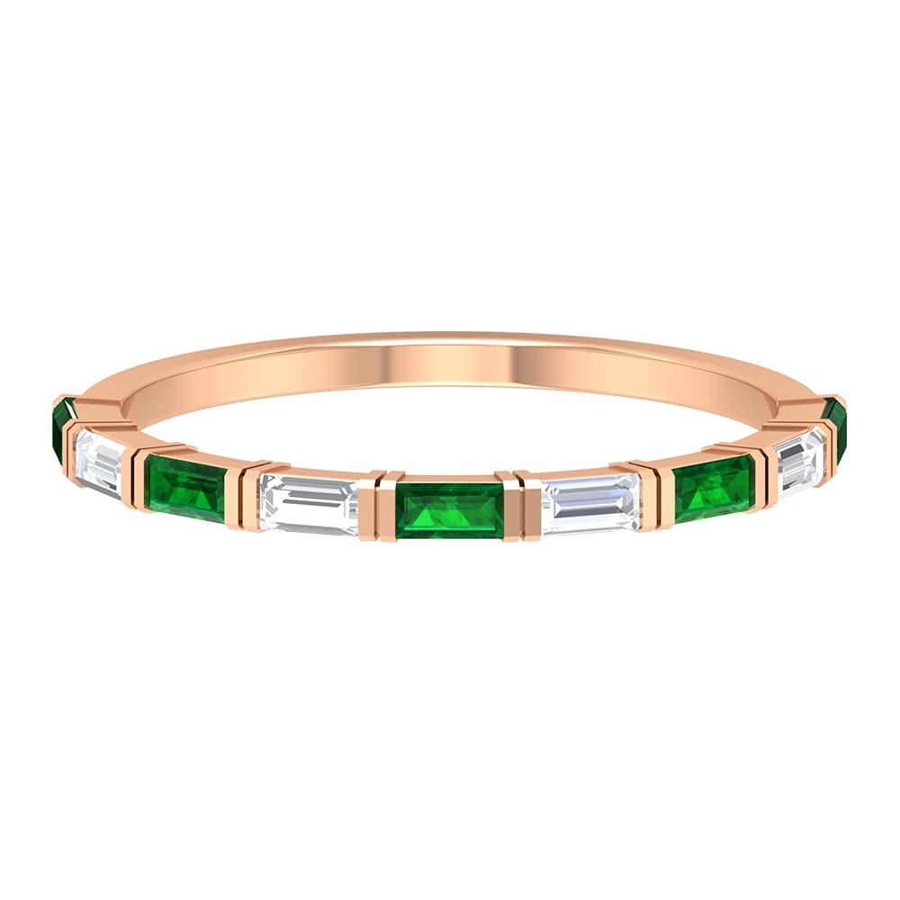 1/4 CT Baguette Cut Emerald and Diamond Half Eternity Ring - 14K Solid Gold Bar Set Emerald & Diamond Semi Eternity Ring for Wedding, Anniversary & Special Occasions