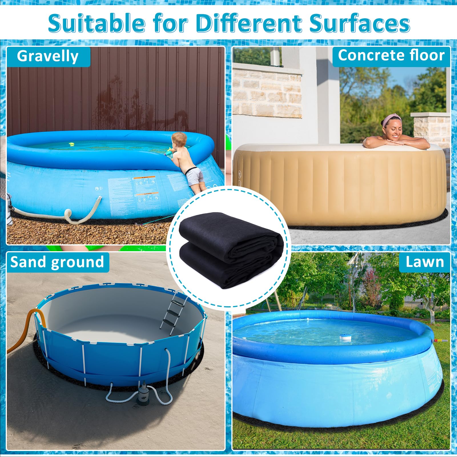 15FT Round Above Ground Pool Pad - Durable Geotextile Under Pool Mat for Puncture Protection | Extends Inflatable Pool & Hot Tub Liner Life | Perfect for Backyard, Patio & Outdoor Swimming Areas
