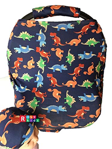 Rosy Kids Stretchy Infant Car Seat Canopy Cover - Breathable Jersey Nursing Scarf & Privacy Cover with Matching Handle Cover & Baby Hat (Color05AL01) - Perfect for Car Travel, Nursing Privacy & Sun Protection