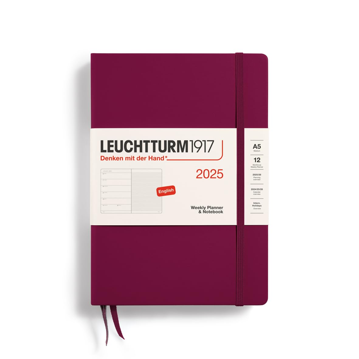 LEUCHTTURM1917 2025 Weekly Planner & Notebook - A5 Hardcover Organizer with Dotted Pages, Port Red Cover (Jan-Dec 2025) | Perfect for Work, School & Personal Goal Tracking